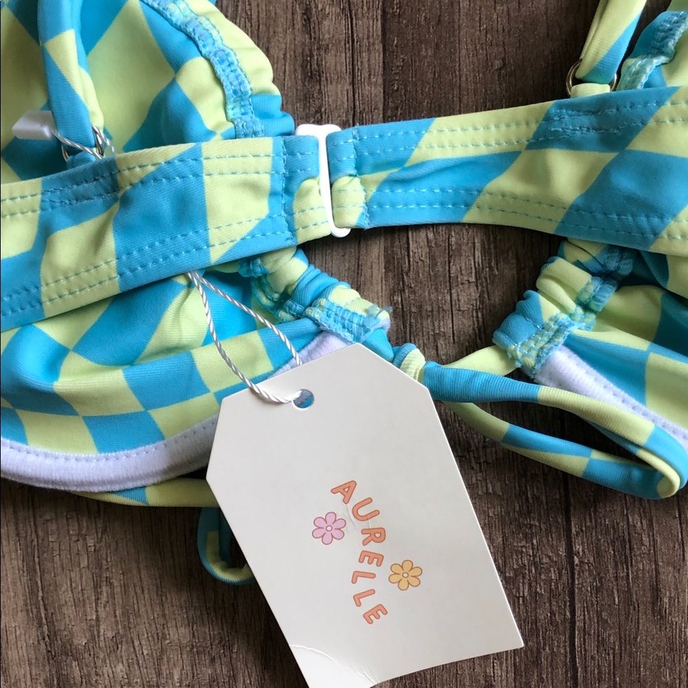 Aurelle Swim Riza Blue and Yellow Checkered Swim Top NEW - Picture 7 of 7